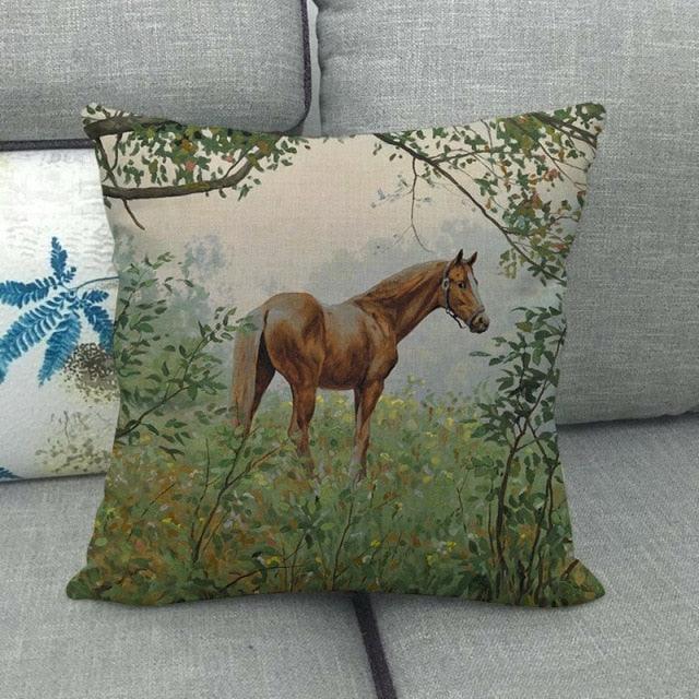Elegant Grassland Floral Horse Pillow Covers Pastoral Animal Pattern Decorative Pillow Cases For Home Car Sofa Best Gift Linen / Cotton Square Pillow Cover Decorative Throw Pillowcase, Farmhouse Horse 45X45cm Stevvex