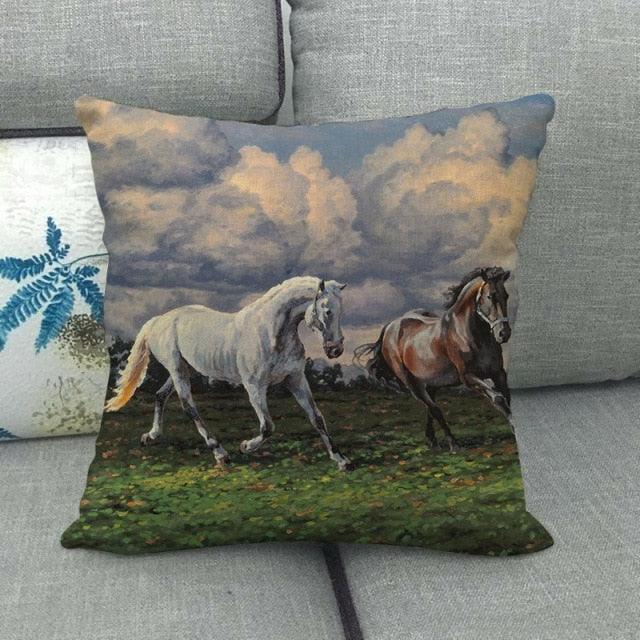 Elegant Grassland Floral Horse Pillow Covers Pastoral Animal Pattern Decorative Pillow Cases For Home Car Sofa Best Gift Linen / Cotton Square Pillow Cover Decorative Throw Pillowcase, Farmhouse Horse 45X45cm Stevvex