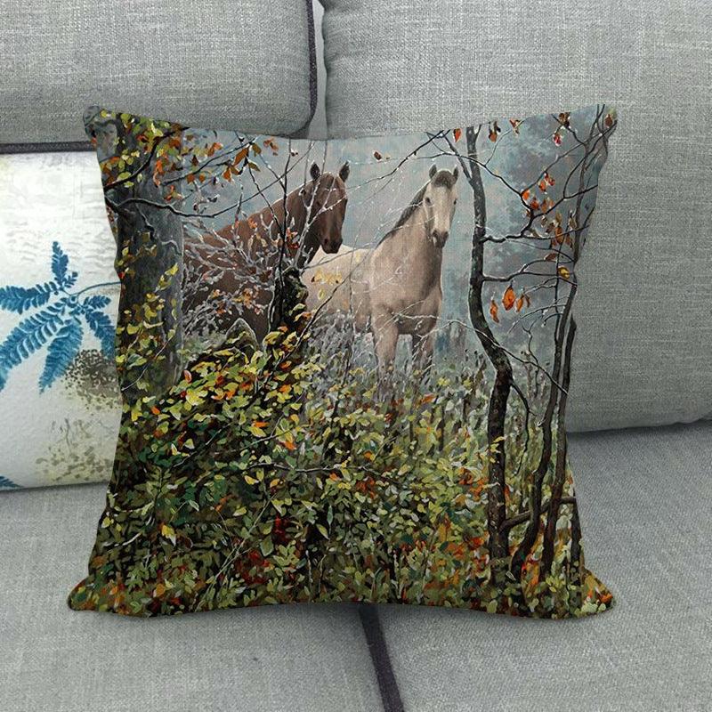Elegant Grassland Floral Horse Pillow Covers Pastoral Animal Pattern Decorative Pillow Cases For Home Car Sofa Best Gift Linen / Cotton Square Pillow Cover Decorative Throw Pillowcase, Farmhouse Horse 45X45cm Stevvex