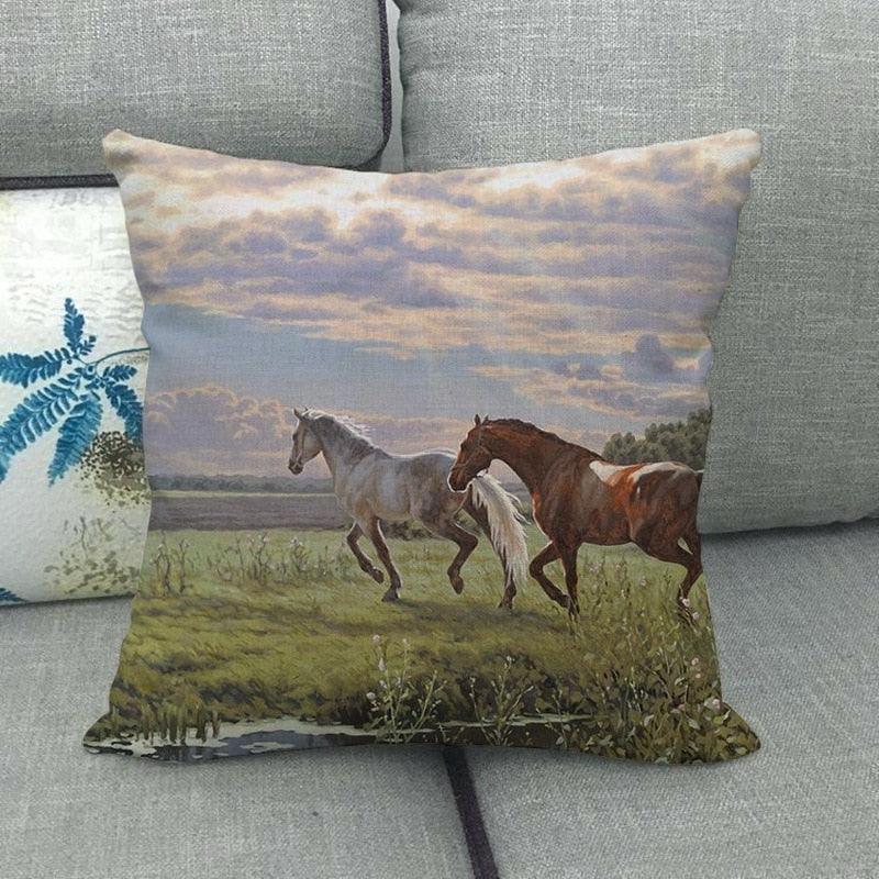 Elegant Grassland Floral Horse Pillow Covers Pastoral Animal Pattern Decorative Pillow Cases For Home Car Sofa Best Gift Linen / Cotton Square Pillow Cover Decorative Throw Pillowcase, Farmhouse Horse 45X45cm Stevvex