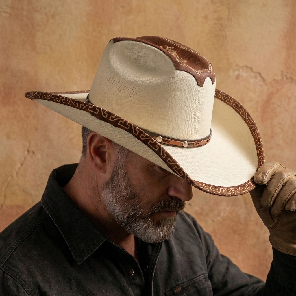 Rodeo Cowboy Hat | Brown Canvas Baja Leather