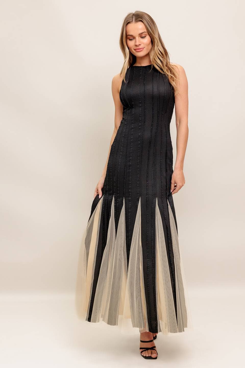 Noir Tulle Black Knit Maxi Dress Neon Spur