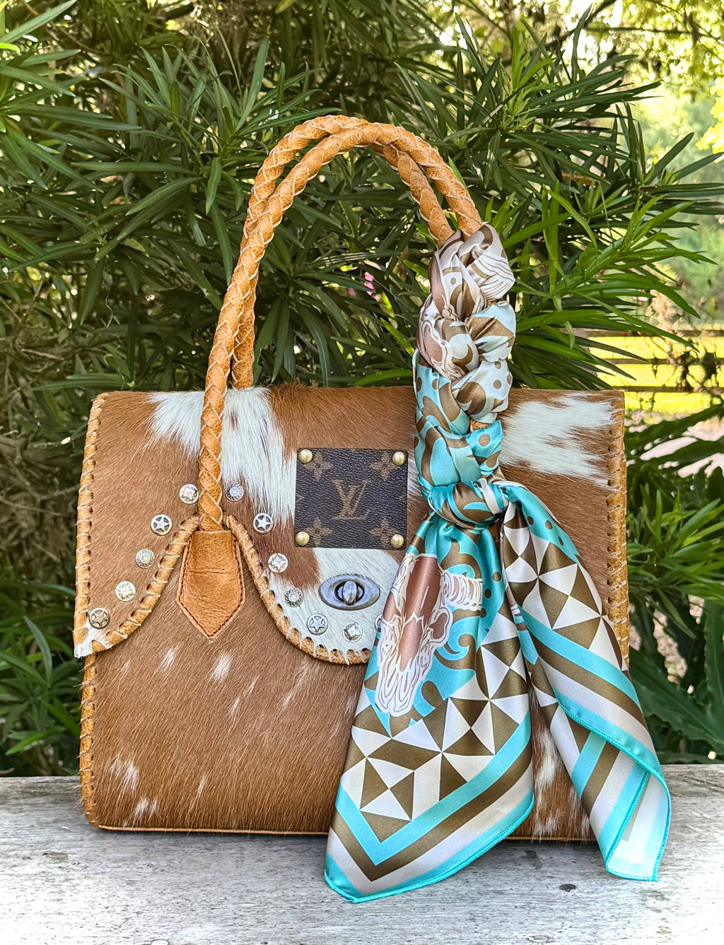 Upcycled LV Cowhide Leather Bougie Shoulder Crossbody Bag Neon Spur