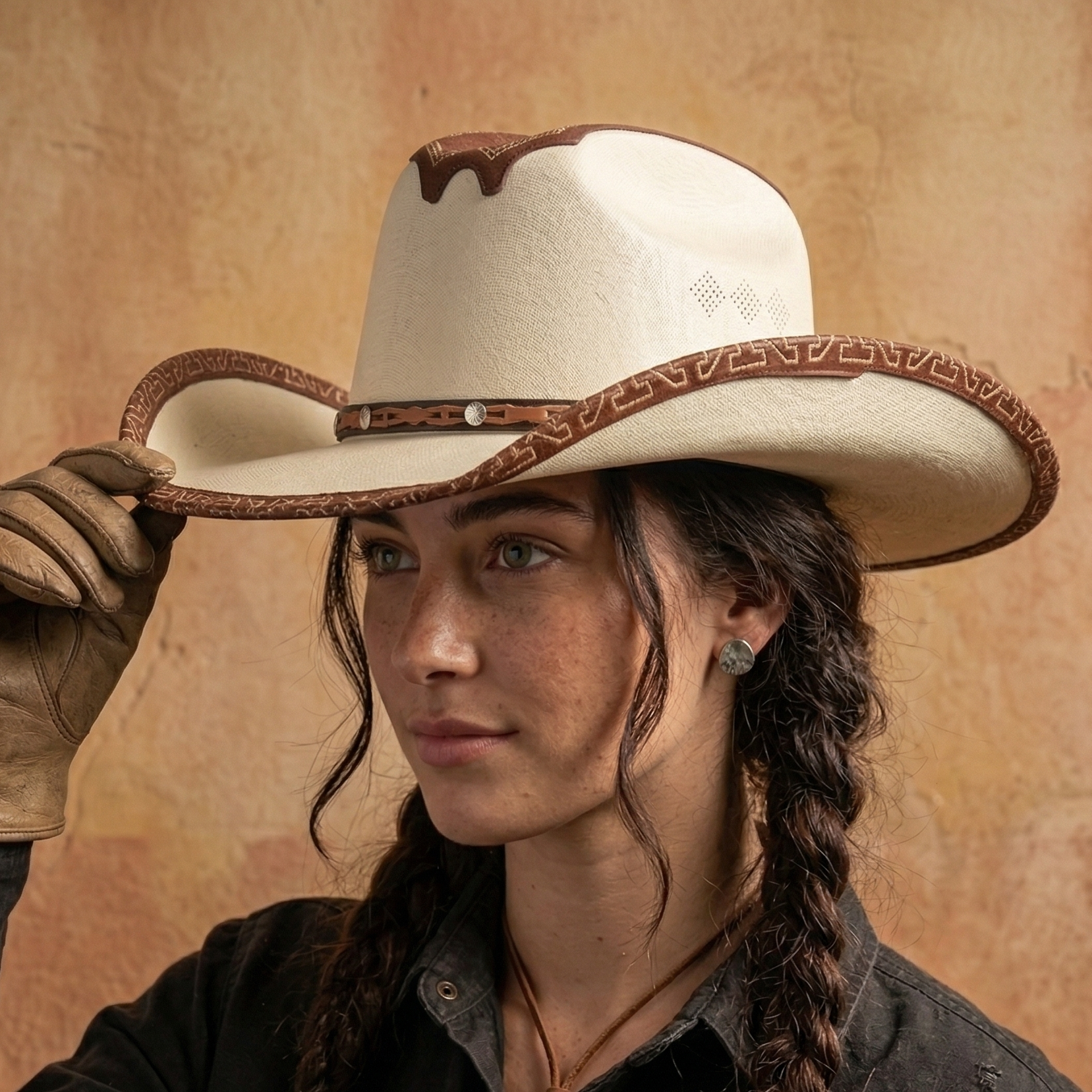 Rodeo Cowboy Hat | Brown Canvas Baja Leather