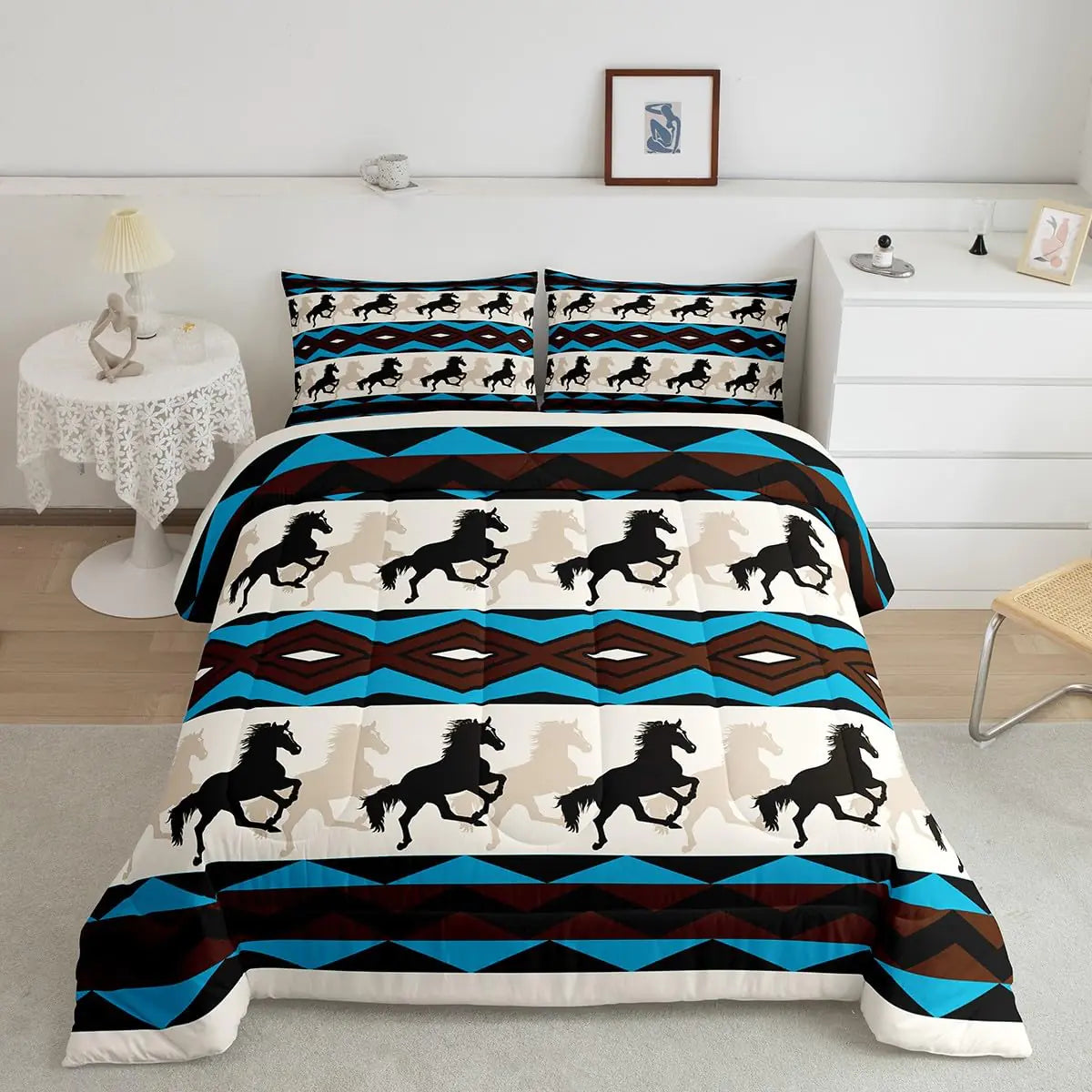 Running Horse Comforter Southwestern Wild Horses Comforter Set Boho Exotic Tribal Elements Bedding Set Toddler Size Kids Boys Girls Aztec Native American Down Comforter All Season Room Decor Boys Sunflower Fields: Where Happiness Grows