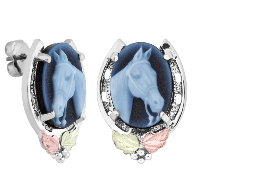 Horse Cameo - Sterling Silver Black Hills Gold Earrings Fortune And Glory - Made in USA Gifts