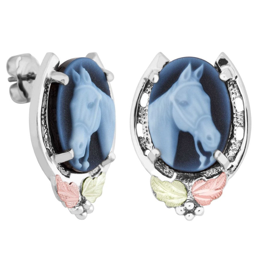 Horse Cameo - Sterling Silver Black Hills Gold Earrings Fortune And Glory - Made in USA Gifts