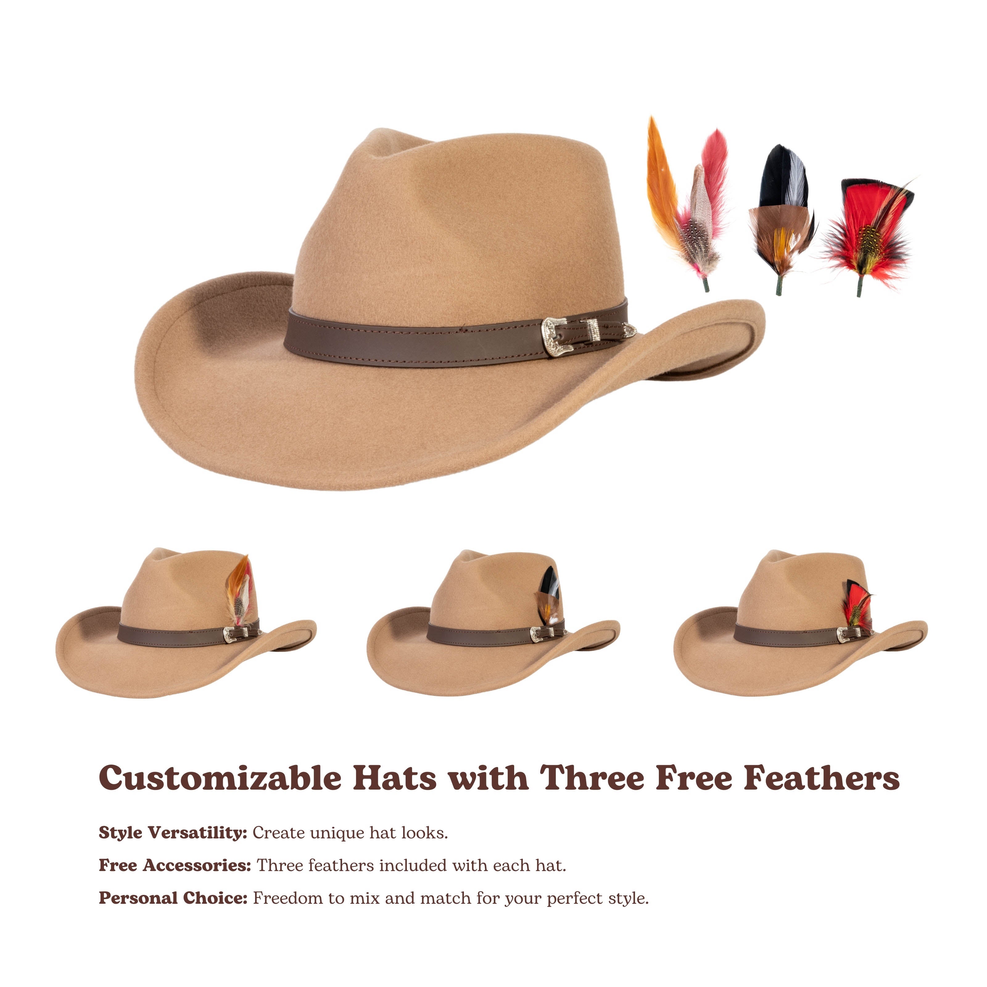 Prairie Tan Felt Cowboy Hat Mix Brown