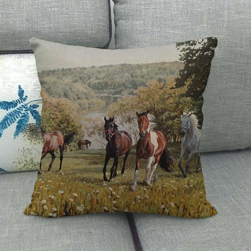 Elegant Grassland Floral Horse Pillow Covers Pastoral Animal Pattern Decorative Pillow Cases For Home Car Sofa Best Gift Linen / Cotton Square Pillow Cover Decorative Throw Pillowcase, Farmhouse Horse 45X45cm Stevvex
