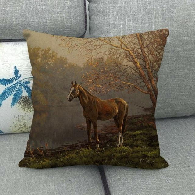 Elegant Grassland Floral Horse Pillow Covers Pastoral Animal Pattern Decorative Pillow Cases For Home Car Sofa Best Gift Linen / Cotton Square Pillow Cover Decorative Throw Pillowcase, Farmhouse Horse 45X45cm Stevvex