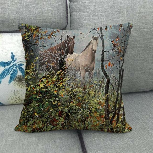 Elegant Grassland Floral Horse Pillow Covers Pastoral Animal Pattern Decorative Pillow Cases For Home Car Sofa Best Gift Linen / Cotton Square Pillow Cover Decorative Throw Pillowcase, Farmhouse Horse 45X45cm Stevvex