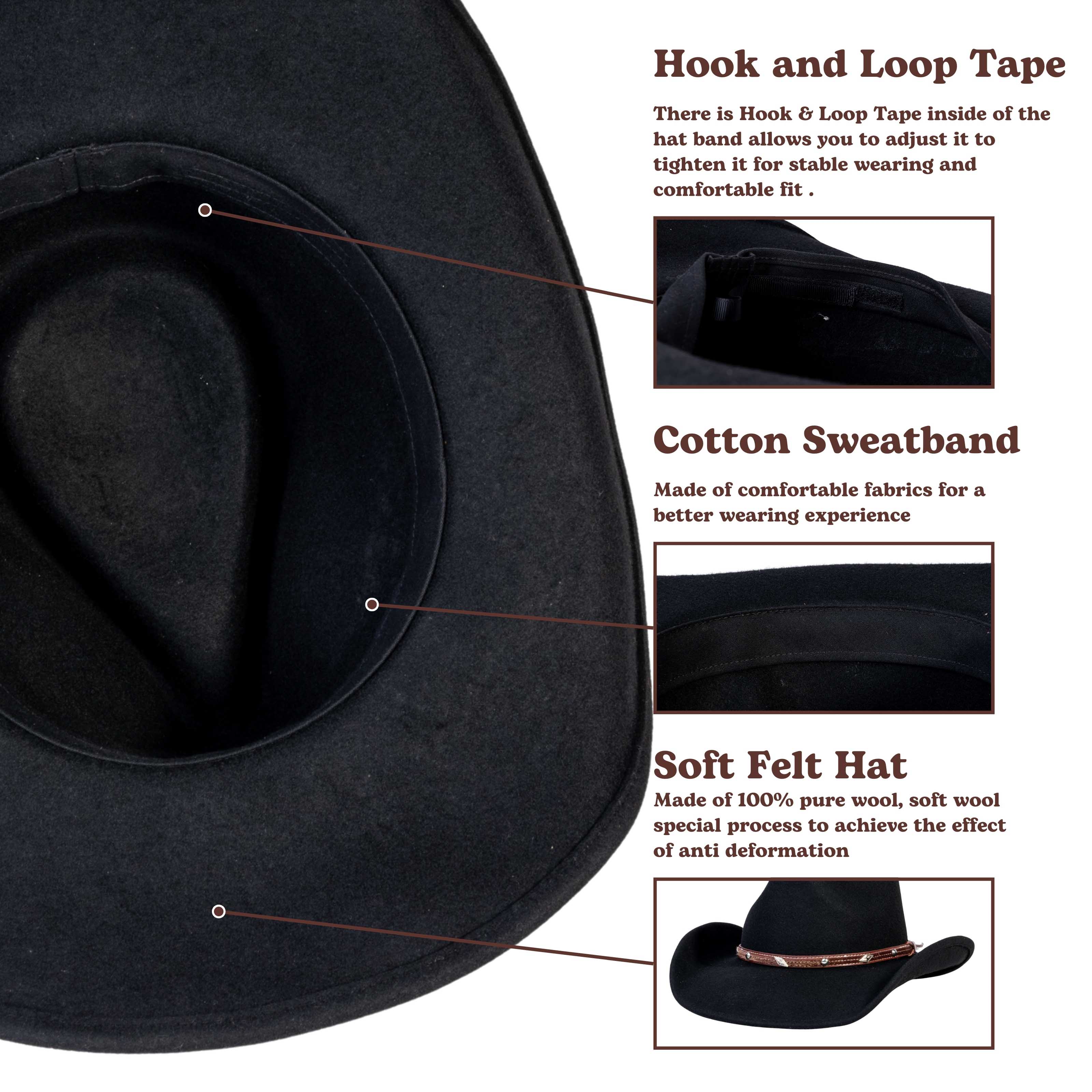 Raven Black Felt Cowboy Hat Mix Brown