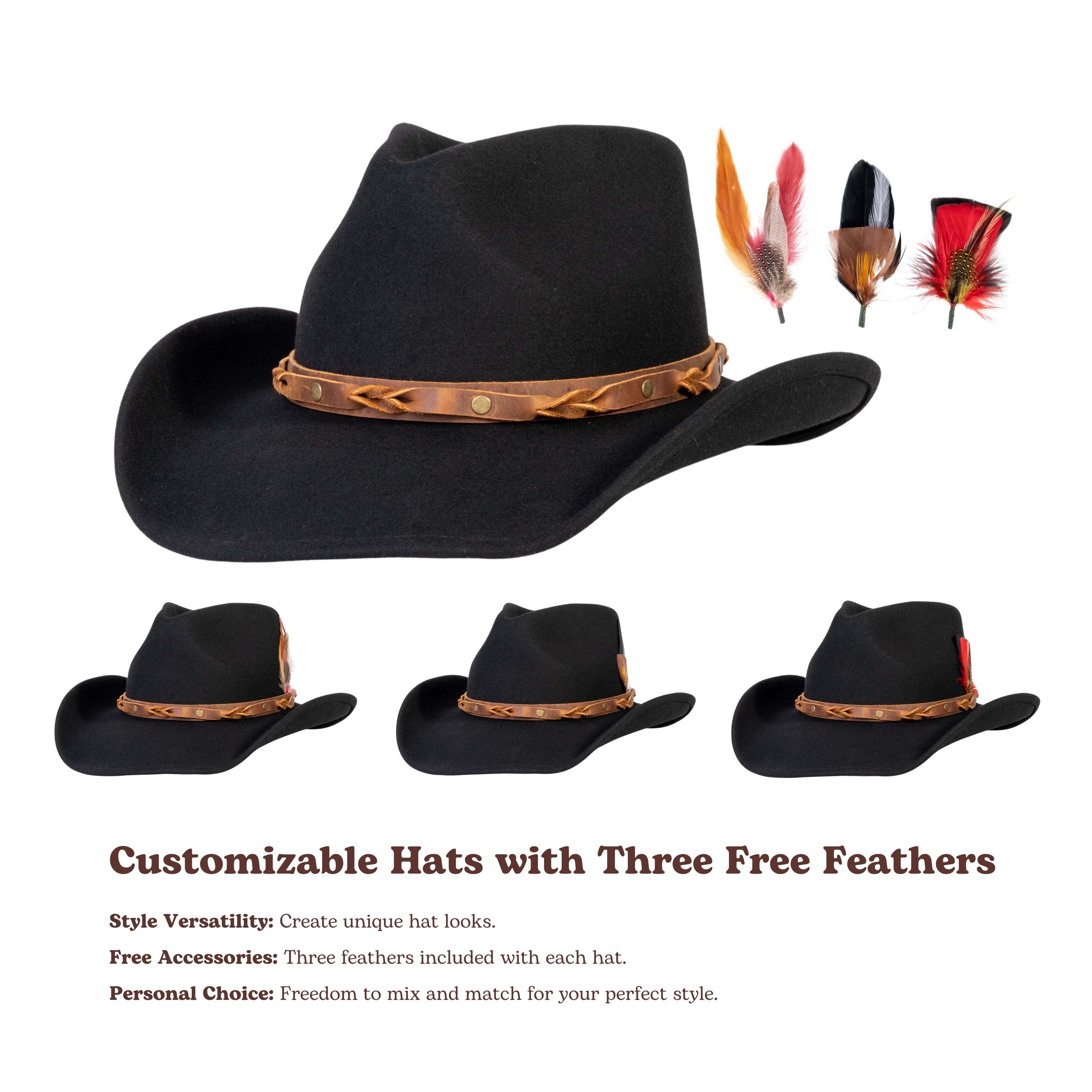 Rustler Black Felt Cowboy Hat Mix Brown