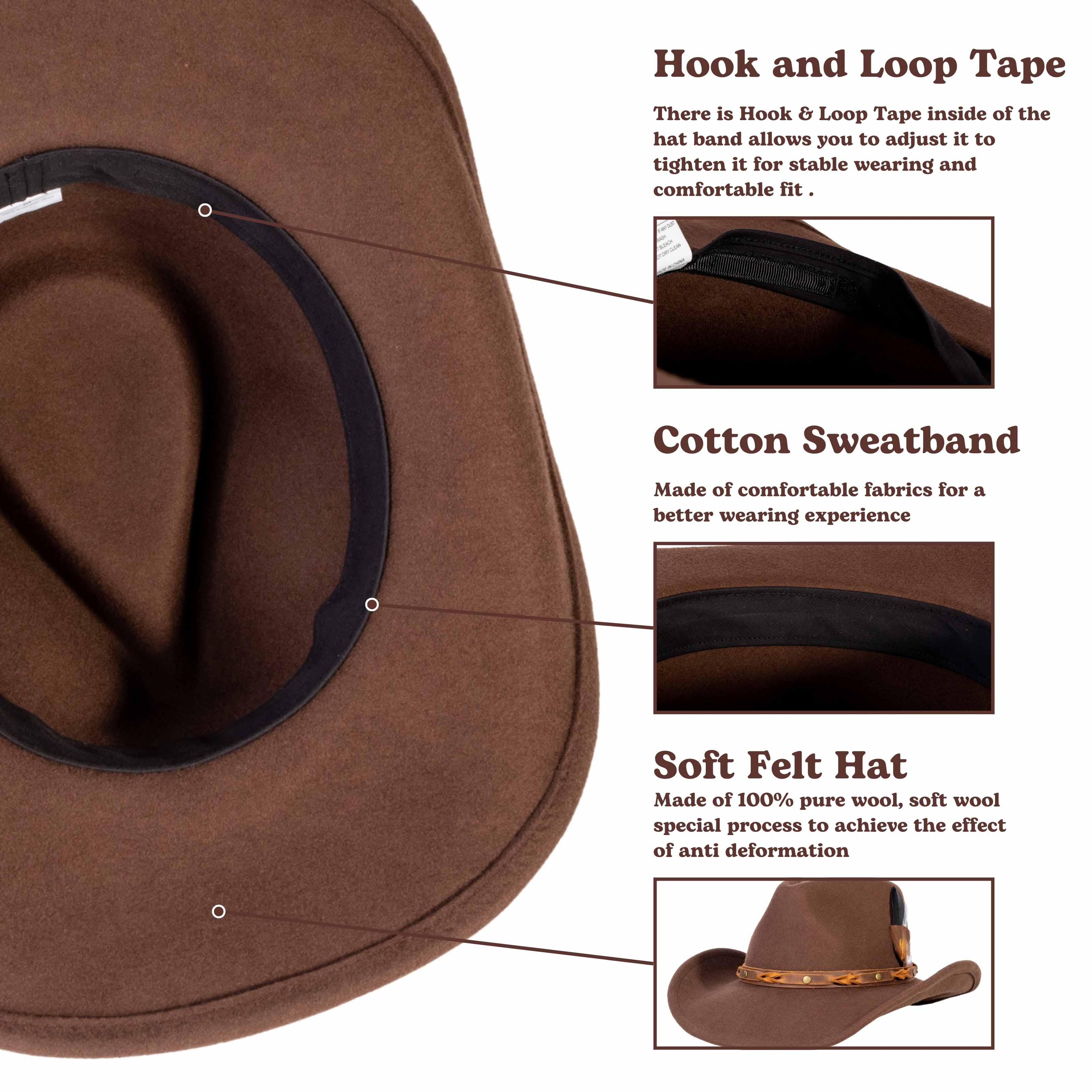 Saddle Brown Felt Cowboy Hat Mix Brown