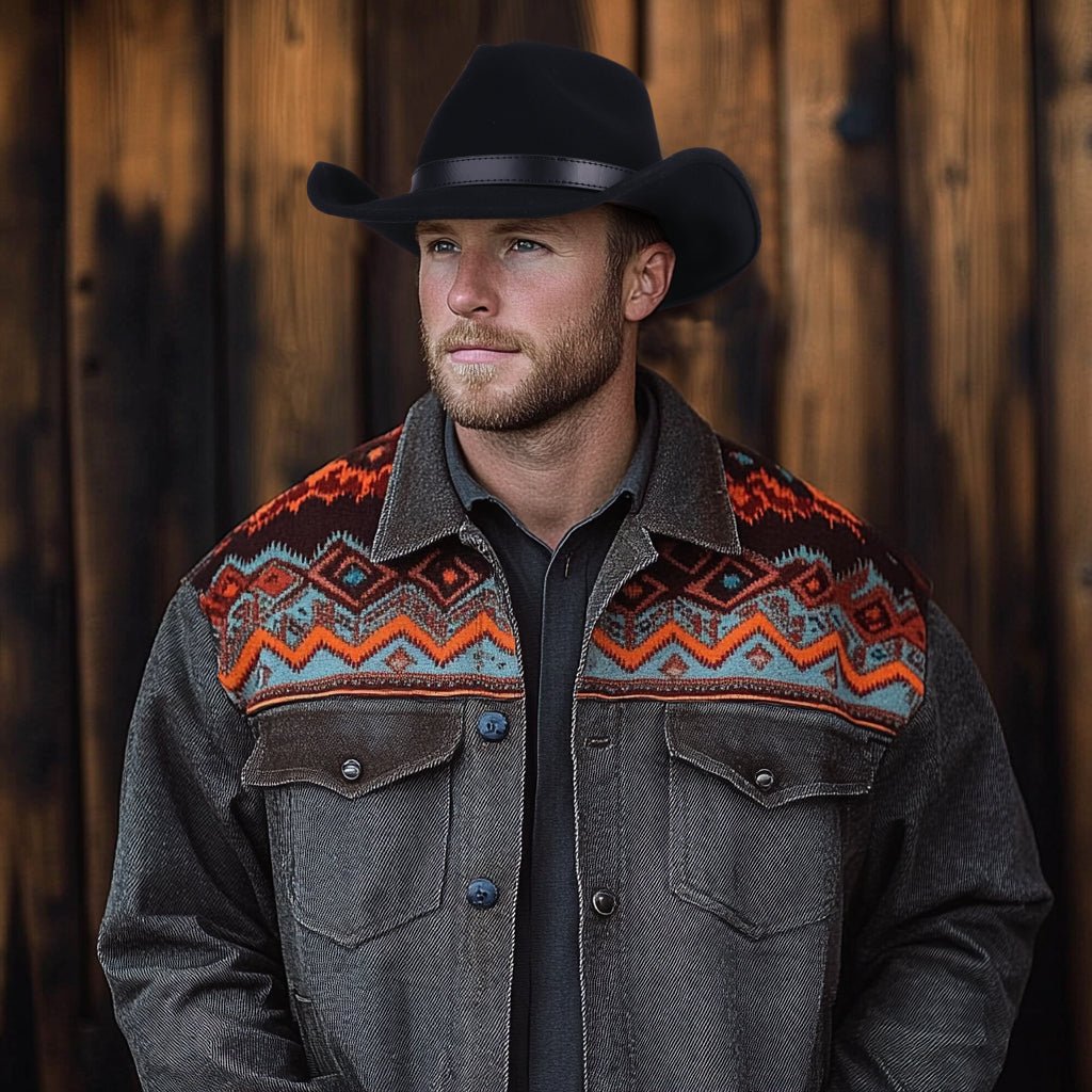 Silver Buckle Black Felt Cowboy Hat Mix Brown