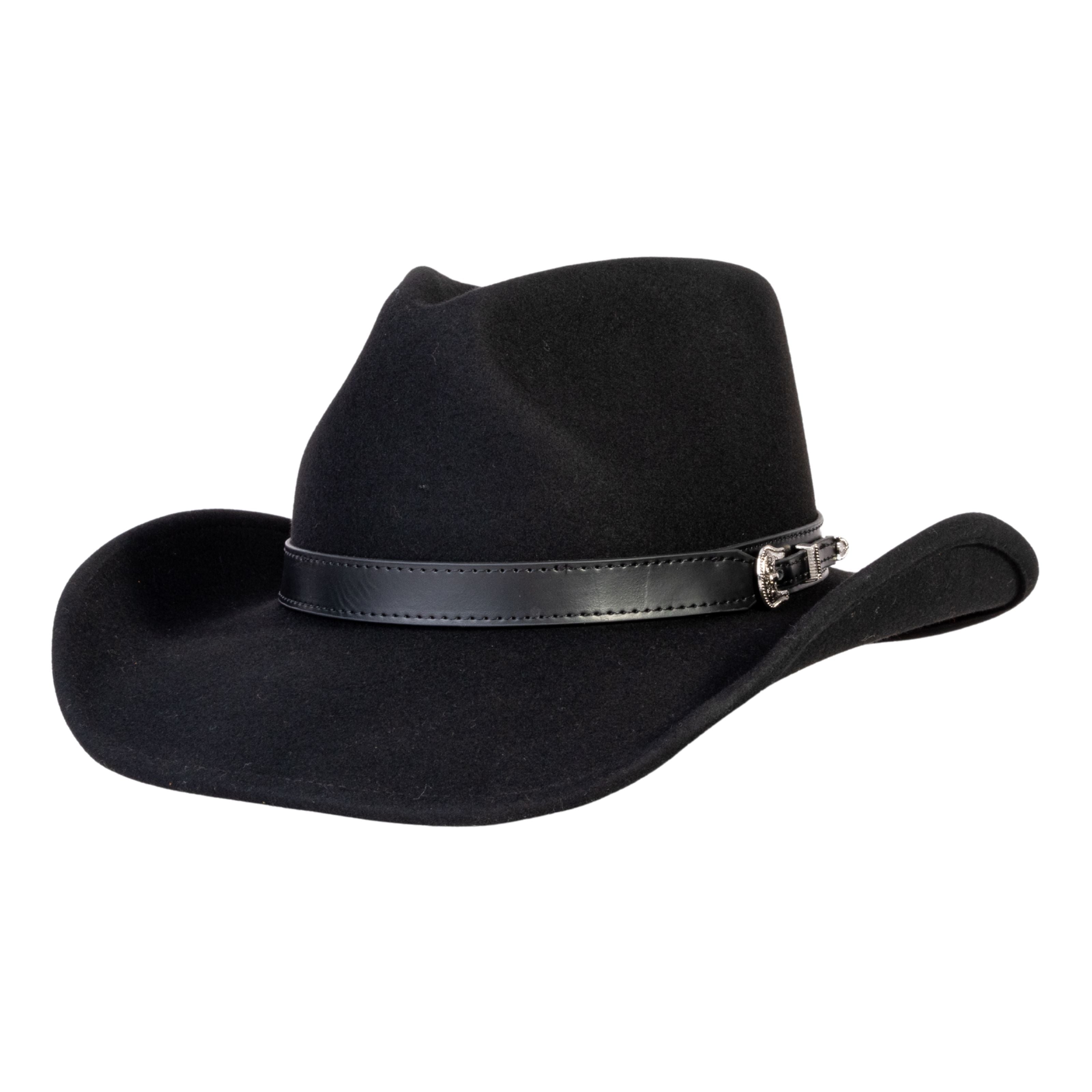 Silver Buckle Black Felt Cowboy Hat Mix Brown