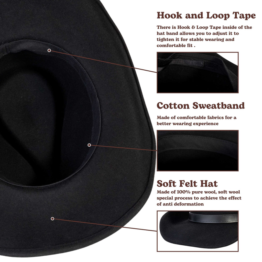 Silver Buckle Black Felt Cowboy Hat Mix Brown