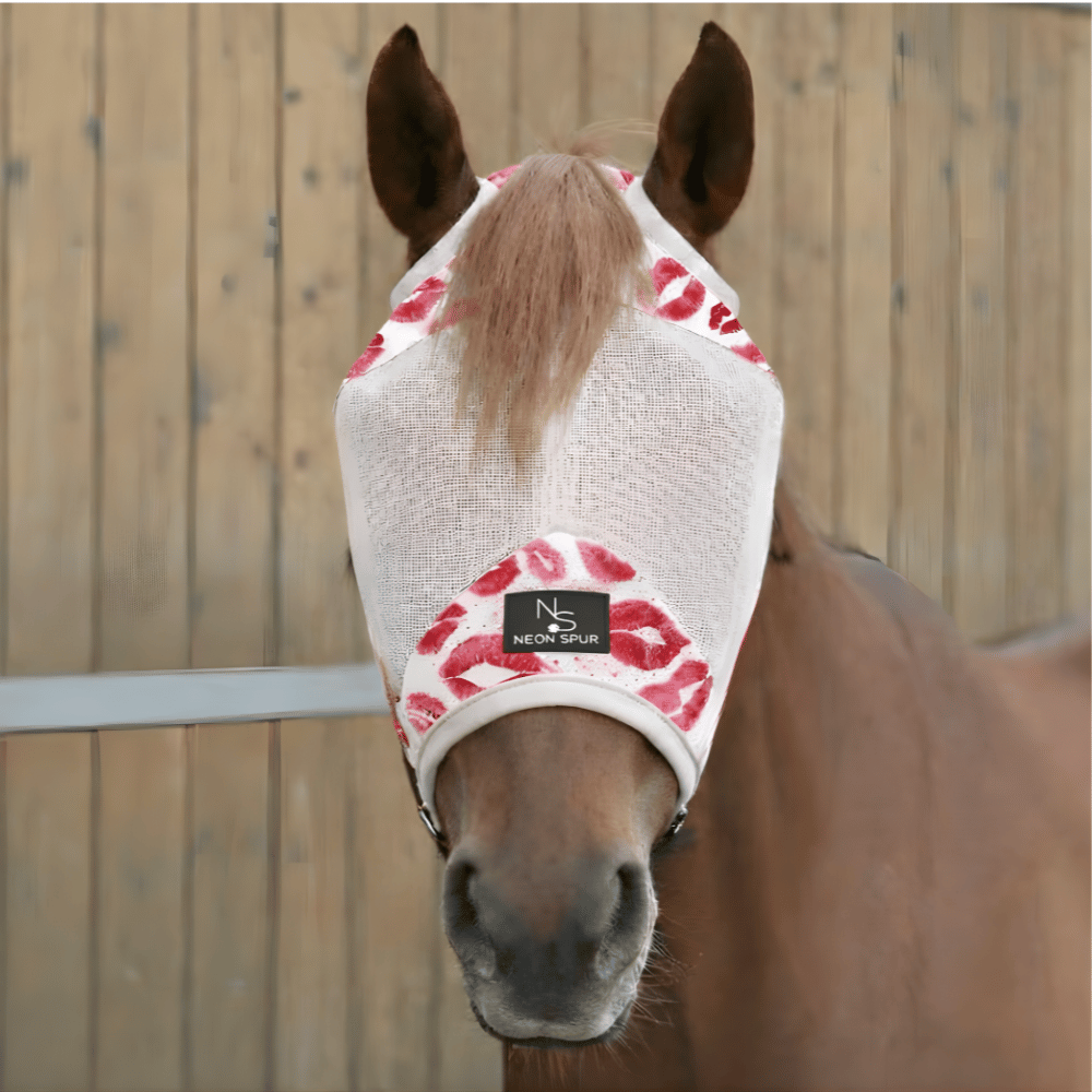 Smooch Horse Fly Mask  -White Neon Spur